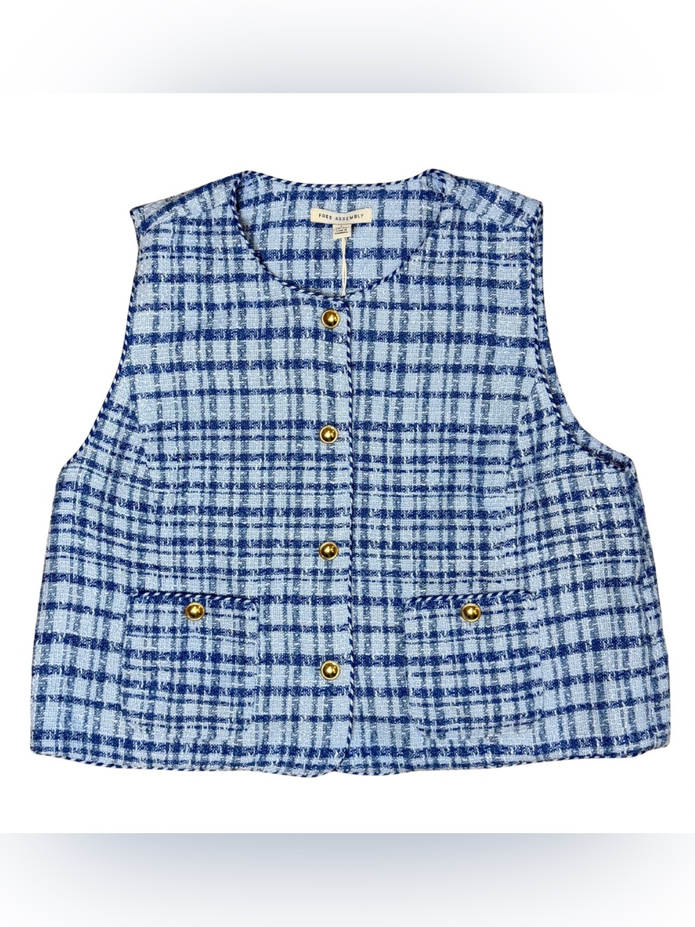 Free Assembly Vest Plaid Tweed | NWT | Large | Sleeveless | Preppy | Chic | Gold - Picture 2 of 10